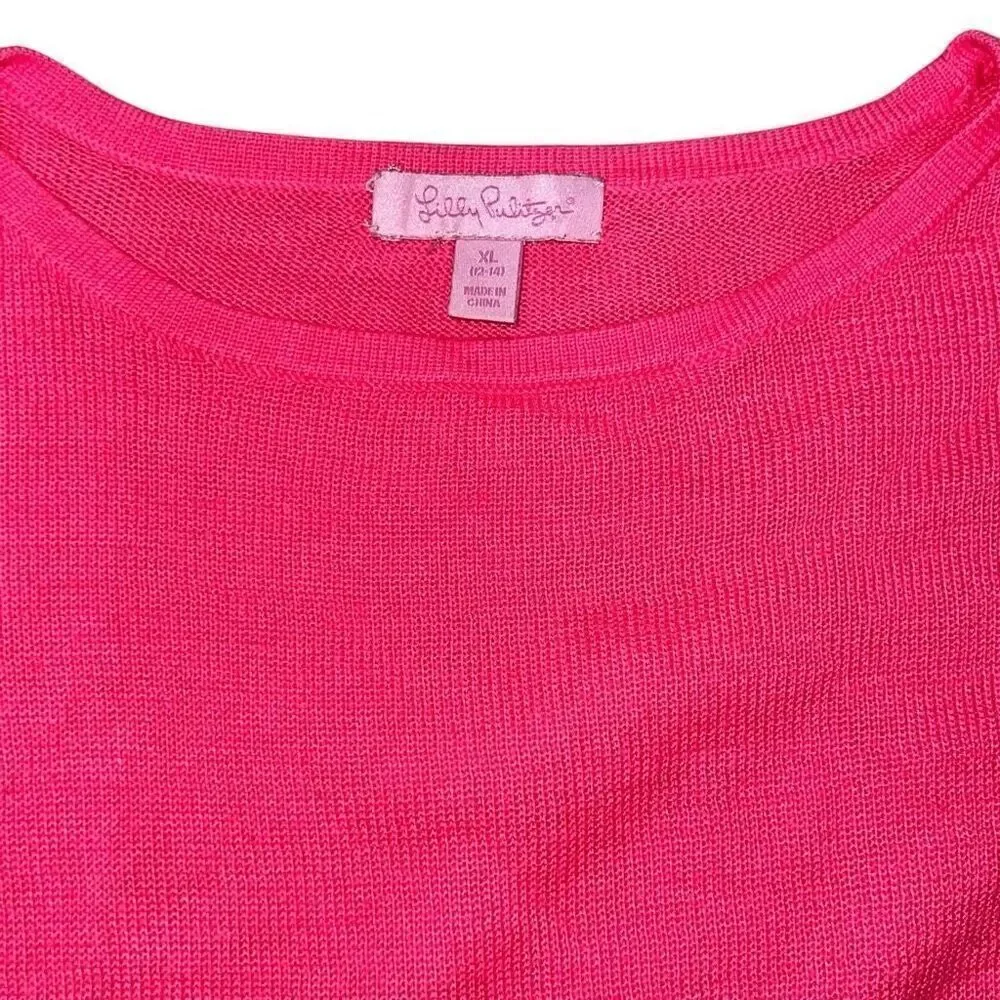 Lilly Pulitzer Girls Ramona Fringe Sweater Hot Pink Oversized Knit size XL 12-14